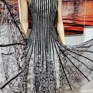 JS Collections Ribbon Trim Mesh Dress Striped Black & White Sz 12